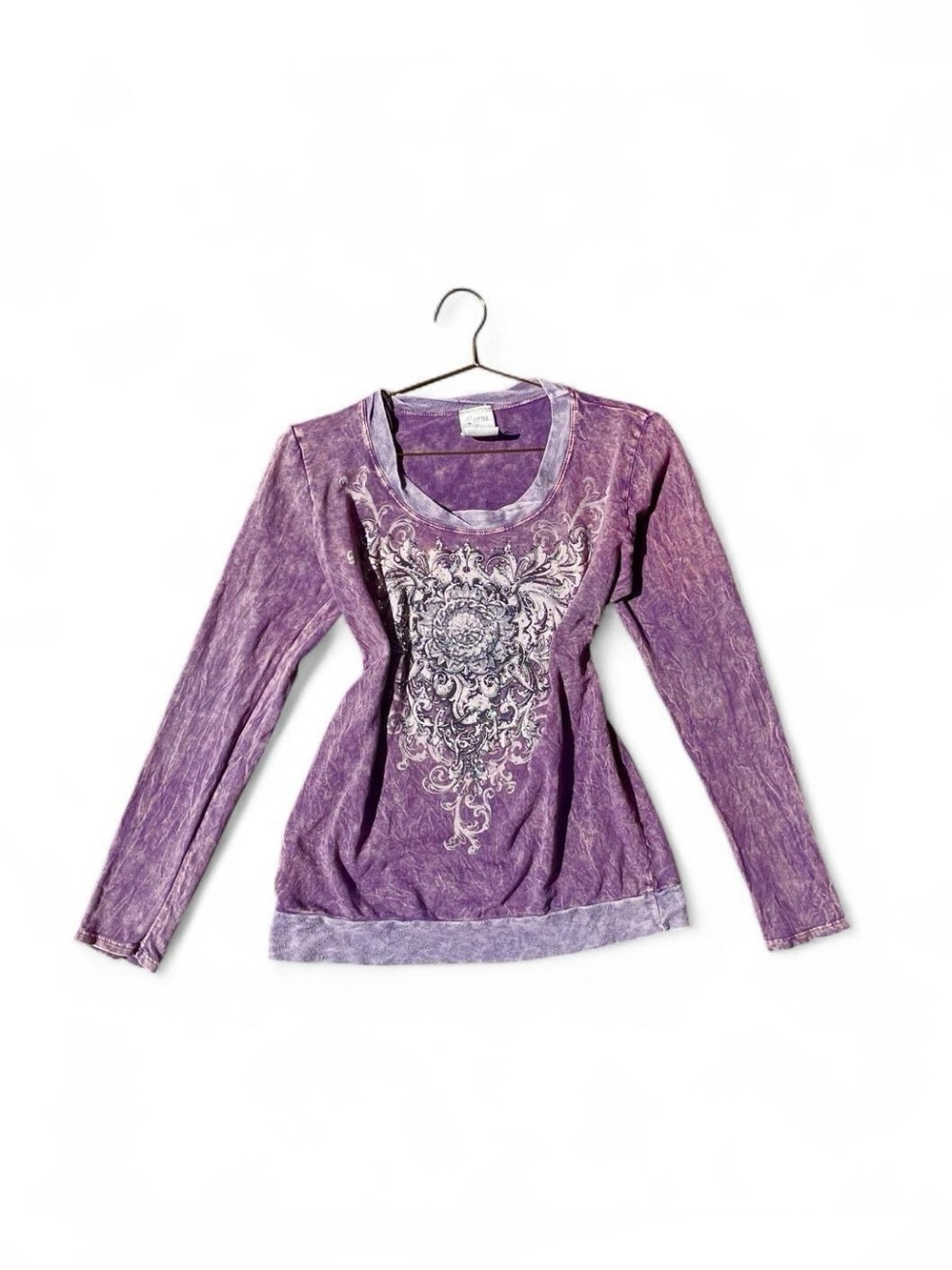 Y2K Vocal Purple Rhinestone Tattoo Graphic Long Sleeve Top S